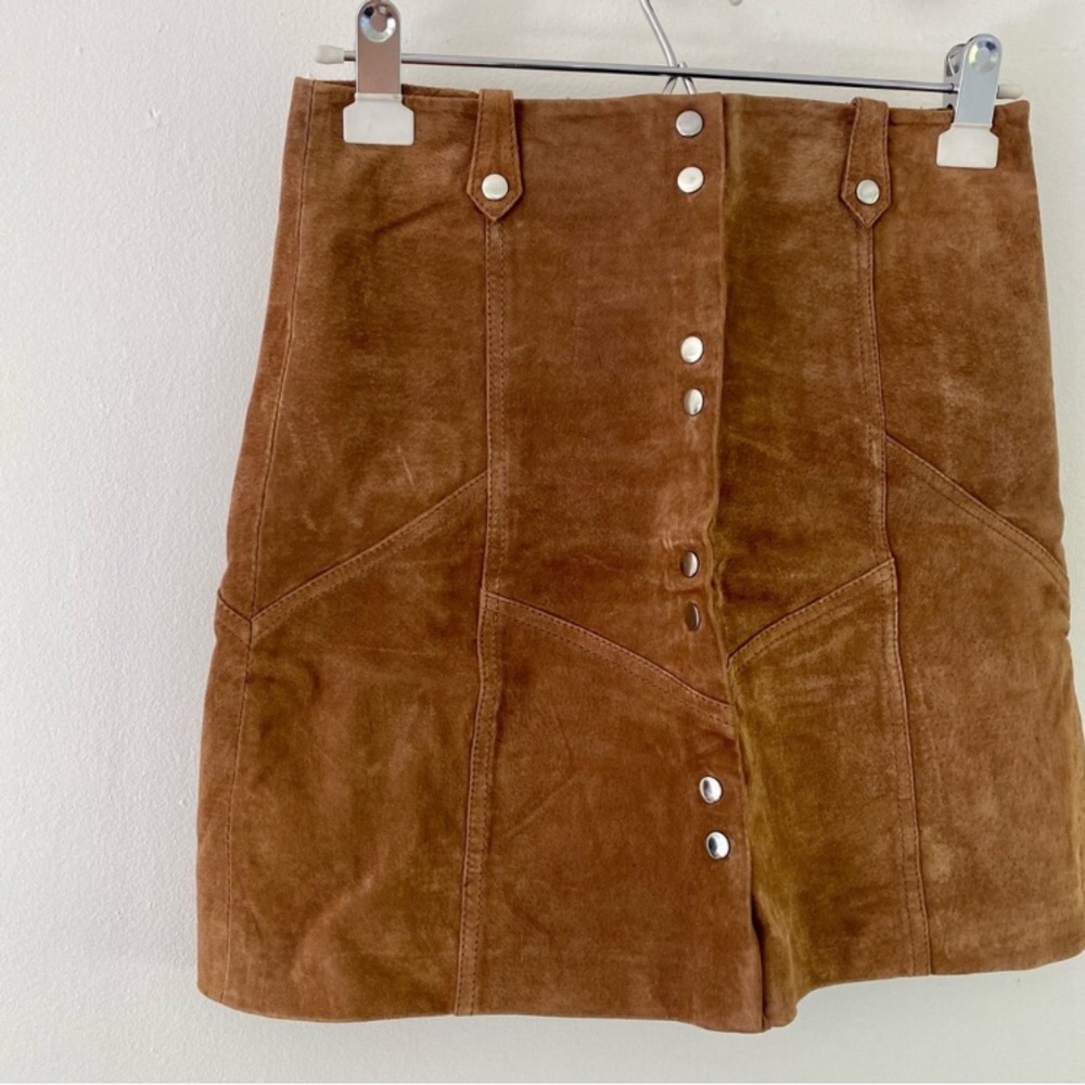 Mango REAL suede leather button front high waist skirt
